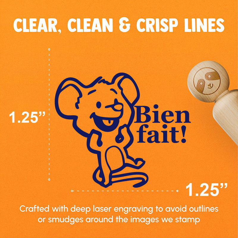 Bien Fait French Compliment Cartoon Mouse Rodent Rat Rubber Stamp for Stamping Crafting Planners