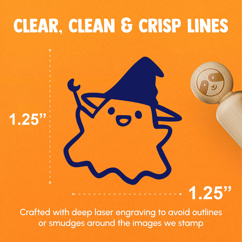 Cute Kawaii Ghost Witch Hat Wand Rubber Stamp for Stamping Crafting Planners