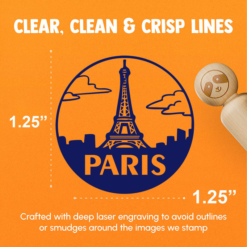 Eiffel Tower Paris France Landmark Destination Circle Rubber Stamp for Stamping Crafting Planners