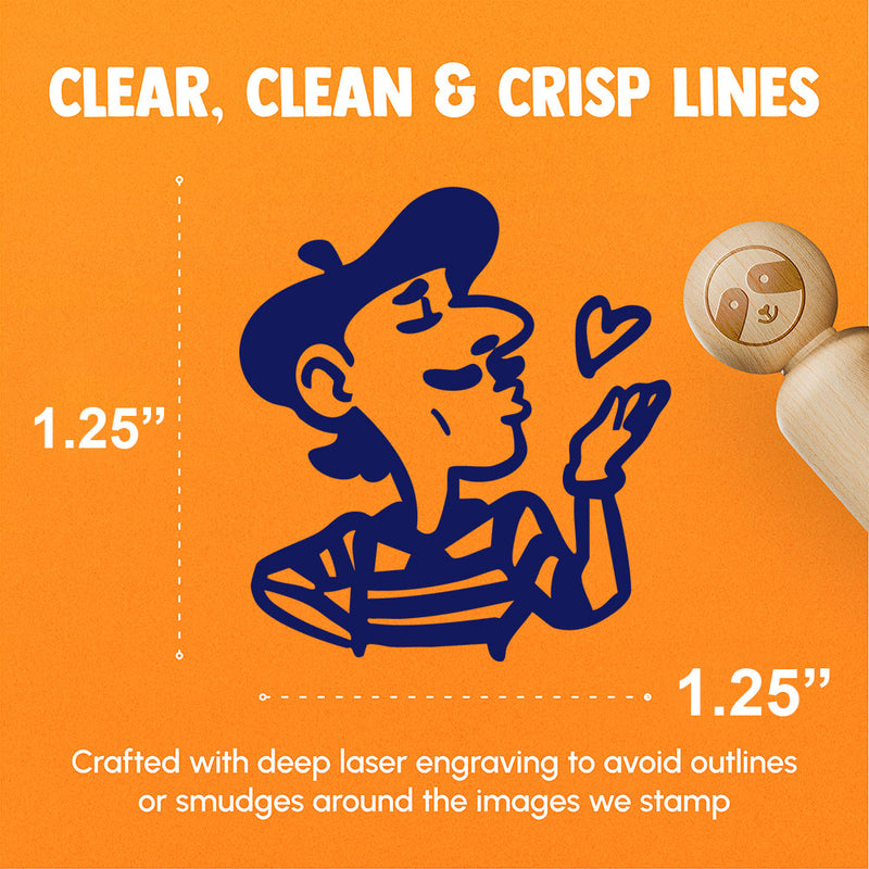 French Man in Beret Blowing Kiss Rubber Stamp for Stamping Crafting Planners