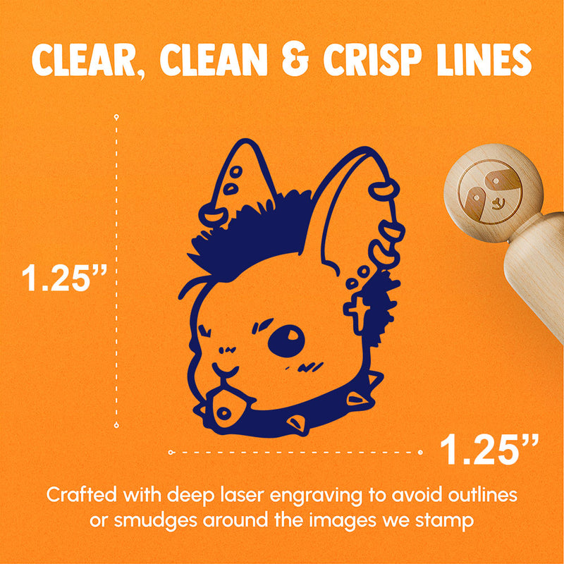 Punk Rock Bunny Rabbit with Mohawk and Piercings Rubber Stamp for Stamping Crafting Planners