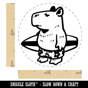 Cartoon Capybara With Surfboard and Swim Shorts Rubber Stamp for Stamping