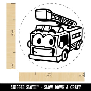 Smiling Cartoon Firetruck Firefighter Truck Ladder Rubber Stamp for Stamping