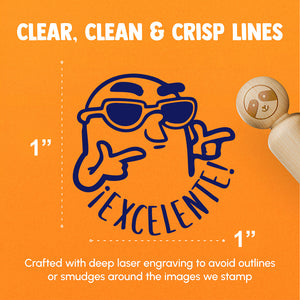 Excelente Spanish Silly Finger Guns and Sunglasses Teacher Stamp Rubber Stamp for Stamping Crafting Planners