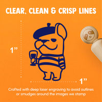 French Bull Dog with Beret Hat and Wine Rubber Stamp for Stamping Crafting Planners