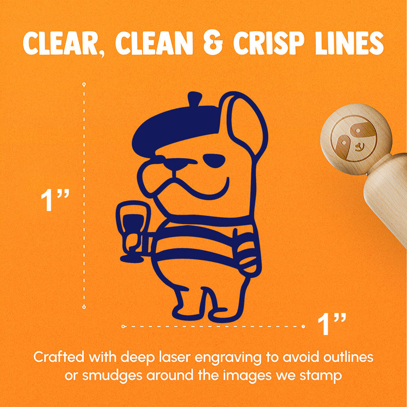 French Bull Dog with Beret Hat and Wine Rubber Stamp for Stamping Crafting Planners