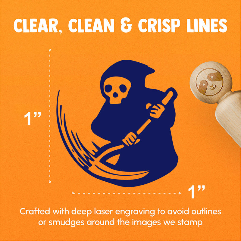 Grim Reaper Reaping with Scythe Skeleton Death Rubber Stamp for Stamping Crafting Planners