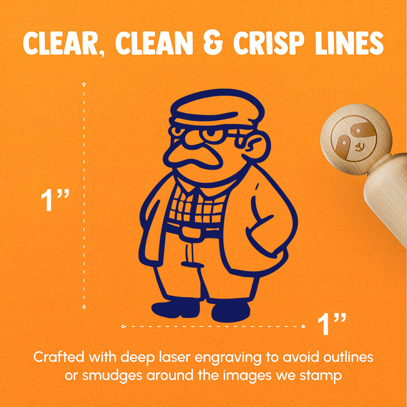 Old Elderly Man Grandpa Cardigan Sweater Glasses Rubber Stamp for Stamping Crafting Planners