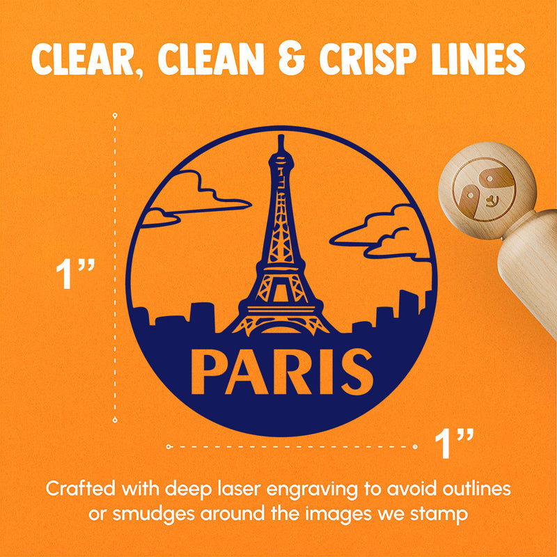 Eiffel Tower Paris France Landmark Destination Circle Rubber Stamp for Stamping Crafting Planners