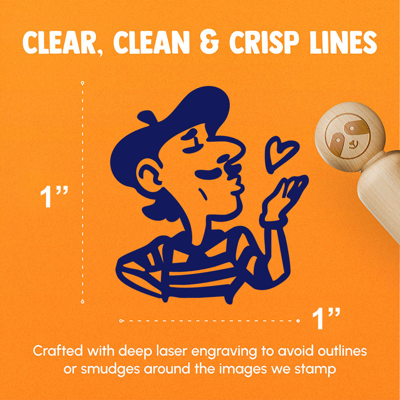 French Man in Beret Blowing Kiss Rubber Stamp for Stamping Crafting Planners