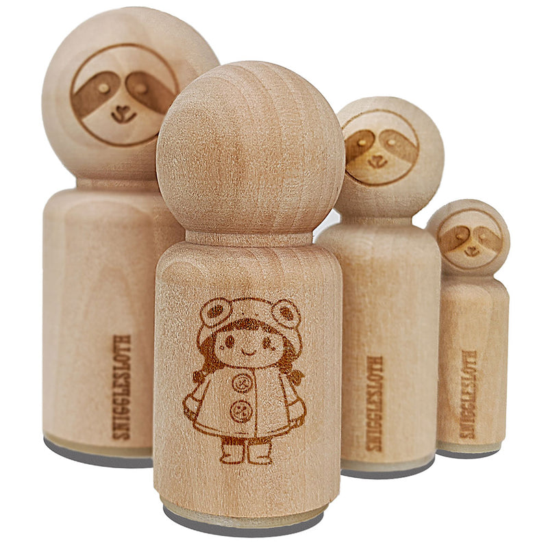 Cute Girl in Frog Raincoat Rainboots Winter Weather Rubber Stamp for Stamping Crafting Planners