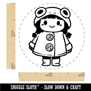 Cute Girl in Frog Raincoat Rainboots Winter Weather Rubber Stamp for Stamping Crafting Planners