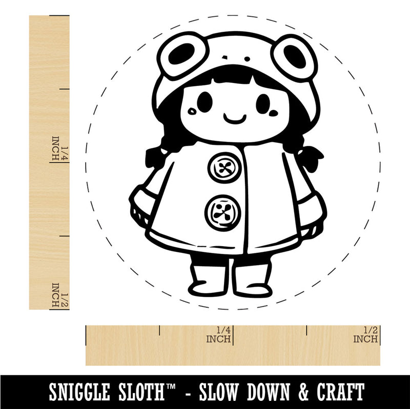 Cute Girl in Frog Raincoat Rainboots Winter Weather Rubber Stamp for Stamping Crafting Planners