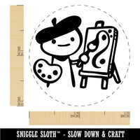 Cartoon Artist Painter with Easel Palette Painting Beret Rubber Stamp