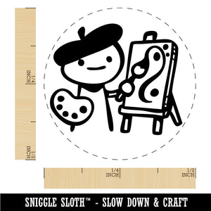 Cartoon Artist Painter with Easel Palette Painting Beret Rubber Stamp