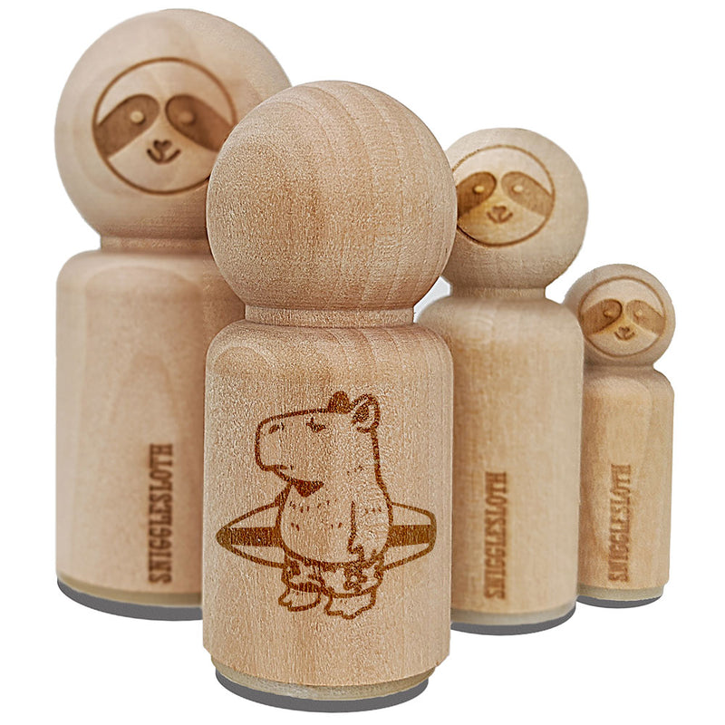 Cartoon Capybara With Surfboard and Swim Shorts Rubber Stamp for Stamping