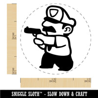 Cartoon Police Officer Cop Guard Pointing Gun Rubber Stamp for Stamping