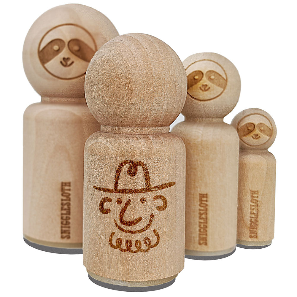 Silly Cartoon Doodle Cowboy with Beard and Hat Rubber Stamp for Stamping