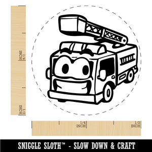 Smiling Cartoon Firetruck Firefighter Truck Ladder Rubber Stamp for Stamping