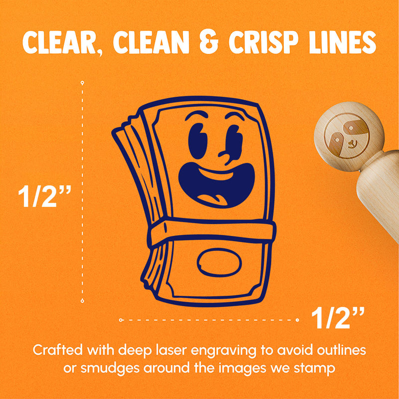 Cartoon Stack of Money Cash Happy Dollar Bill Rubber Stamp for Stamping Crafting Planners