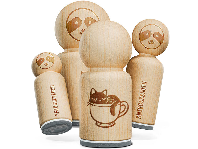 Cute Cat Sleeping In Tea Cup Rubber Stamp for Stamping Crafting Planners