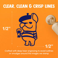 French Bull Dog with Beret Hat and Wine Rubber Stamp for Stamping Crafting Planners