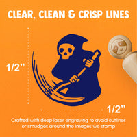 Grim Reaper Reaping with Scythe Skeleton Death Rubber Stamp for Stamping Crafting Planners
