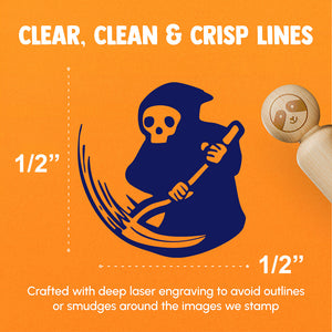 Grim Reaper Reaping with Scythe Skeleton Death Rubber Stamp for Stamping Crafting Planners