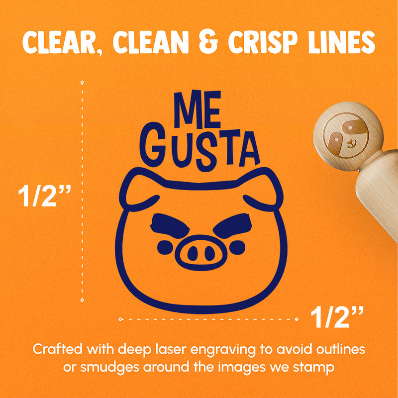 Me Gusta Spanish Funny Cartoon Pig Big Eyebrows Teacher Stamp Rubber Stamp for Stamping Crafting Planners