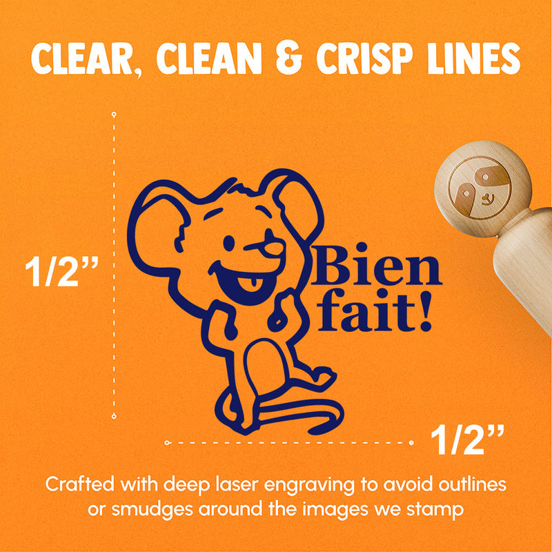 Bien Fait French Compliment Cartoon Mouse Rodent Rat Rubber Stamp for Stamping Crafting Planners