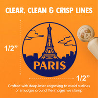 Eiffel Tower Paris France Landmark Destination Circle Rubber Stamp for Stamping Crafting Planners