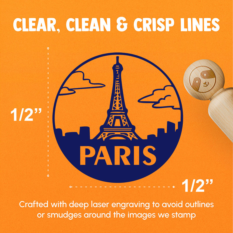 Eiffel Tower Paris France Landmark Destination Circle Rubber Stamp for Stamping Crafting Planners