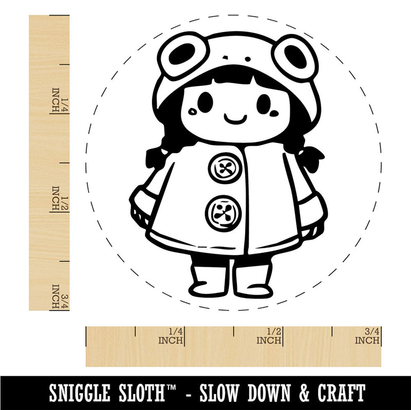 Cute Girl in Frog Raincoat Rainboots Winter Weather Rubber Stamp for Stamping Crafting Planners
