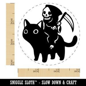 Gleeful Grim Reaper Death Riding On Black Cat Rubber Stamp for Stamping Crafting Planners