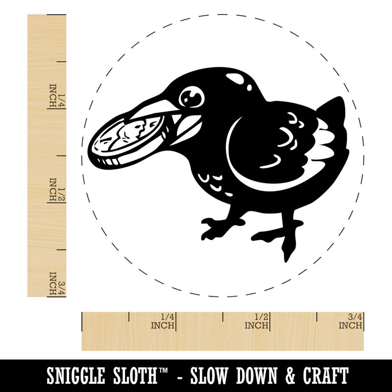 Happy Excited Crow With Treasure Coin Rubber Stamp for Stamping Crafting Planners
