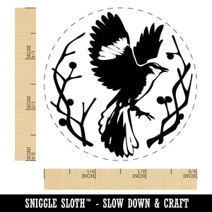 Mockingbird Flying Branches Twigs Bird Emblem Rubber Stamp for Stamping Crafting Planners