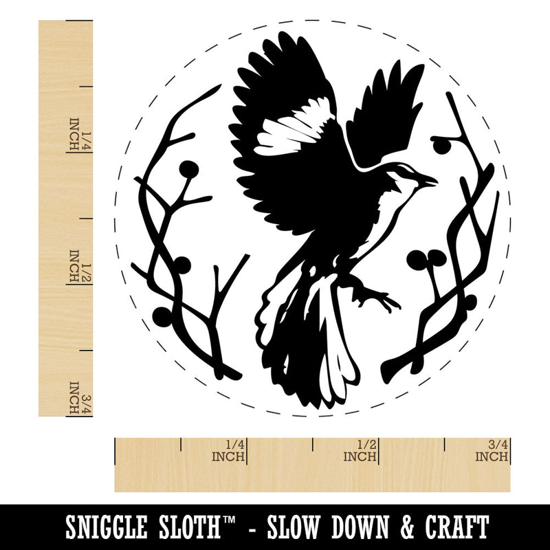 Mockingbird Flying Branches Twigs Bird Emblem Rubber Stamp for Stamping Crafting Planners