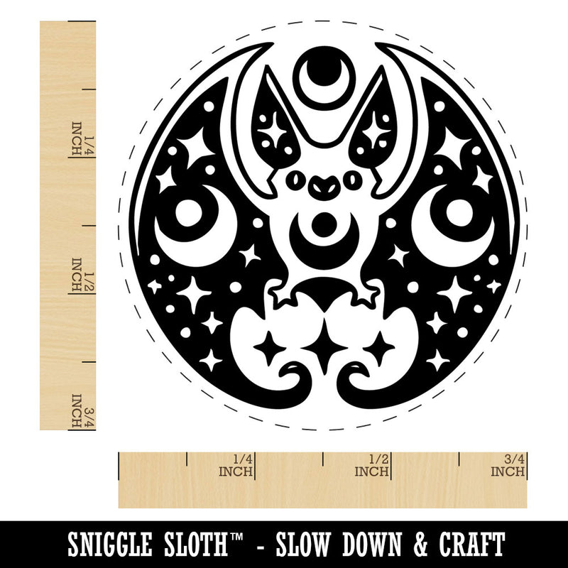 Mystical Bat Crescent Moon and Stars Rubber Stamp for Stamping Crafting Planners