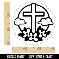 Easter Cross with Flowers and Clouds Rubber Stamp for Stamping Crafting Planners