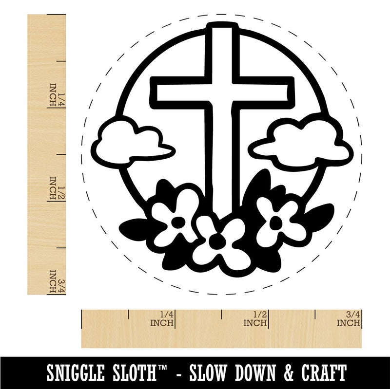 Easter Cross with Flowers and Clouds Rubber Stamp for Stamping Crafting Planners