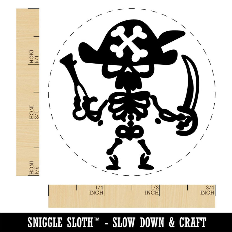 Pirate Skeleton with Gun and Sword Cutlass Bones Rubber Stamp for Stamping