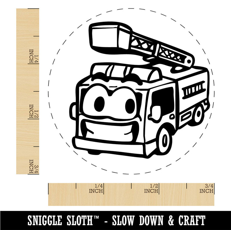 Smiling Cartoon Firetruck Firefighter Truck Ladder Rubber Stamp for Stamping