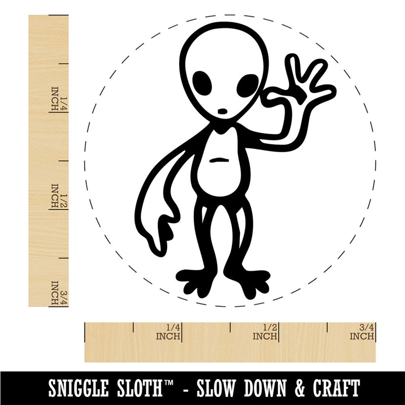 Waving Gray Alien Extraterrestrial Scifi Science Fiction Rubber Stamp