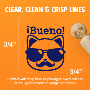 Bueno Cat Sunglasses Spanish Teacher Class School Compliment Rubber Stamp for Stamping Crafting Planners