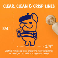 French Bull Dog with Beret Hat and Wine Rubber Stamp for Stamping Crafting Planners