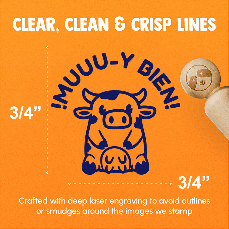 Muy Bien Cow Spanish Pun Funny Very Good Compliment Rubber Stamp for Stamping Crafting Planners