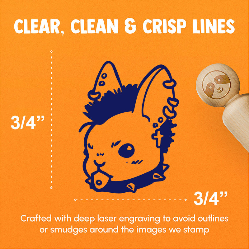 Punk Rock Bunny Rabbit with Mohawk and Piercings Rubber Stamp for Stamping Crafting Planners