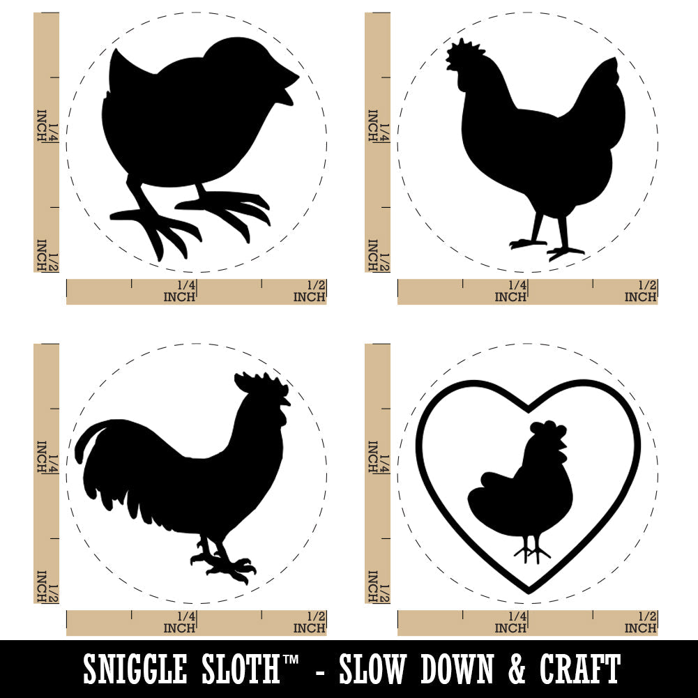 Chicken Rooster Baby Chick Egg Silhouette Rubber Stamp Set for Stamping Crafting Planners