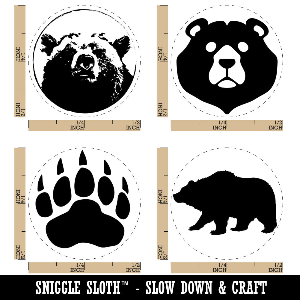 Grizzly Black Bear Head Claw Paw Print Rubber Stamp Set for Stamping Crafting Planners