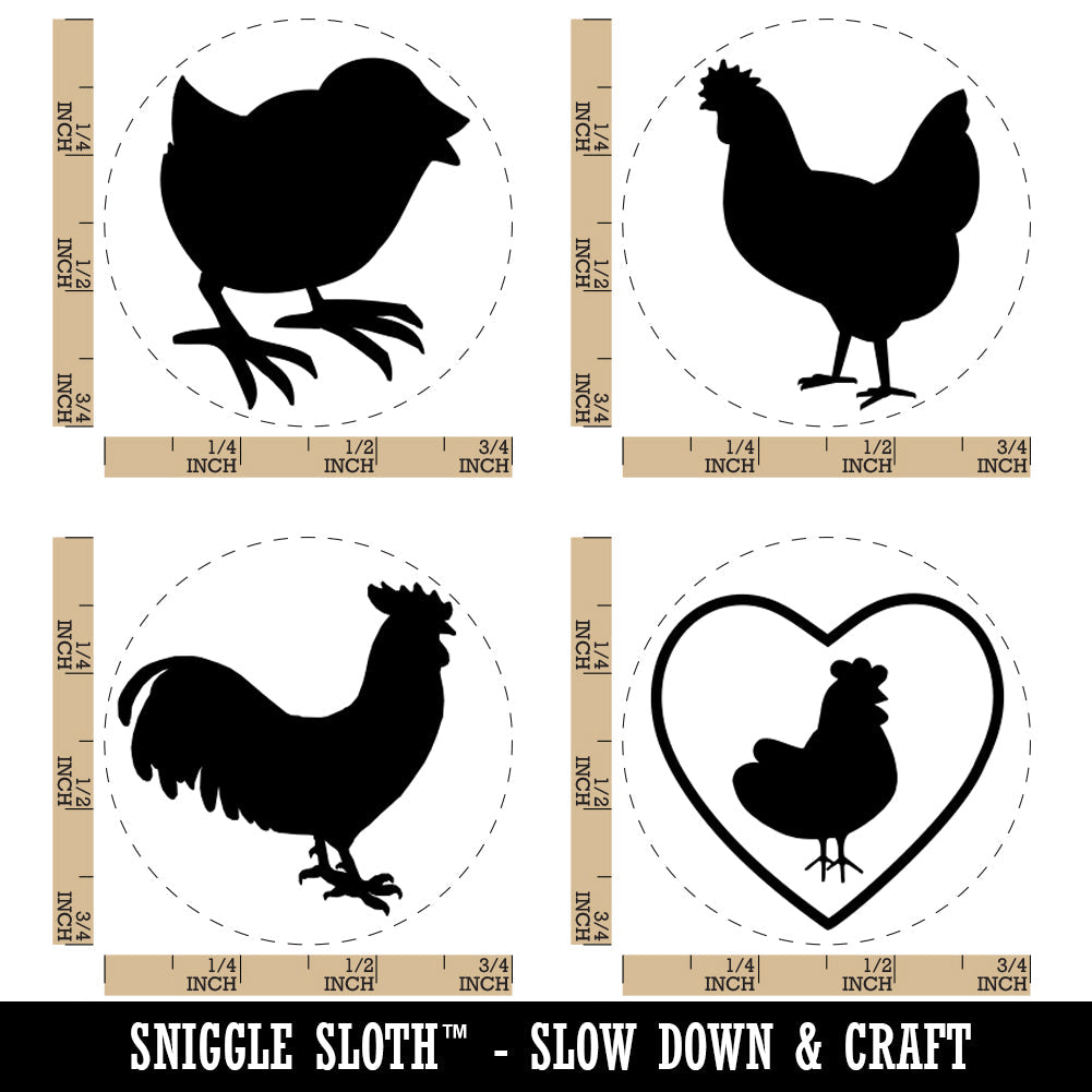 Chicken Rooster Baby Chick Egg Silhouette Rubber Stamp Set for Stamping Crafting Planners